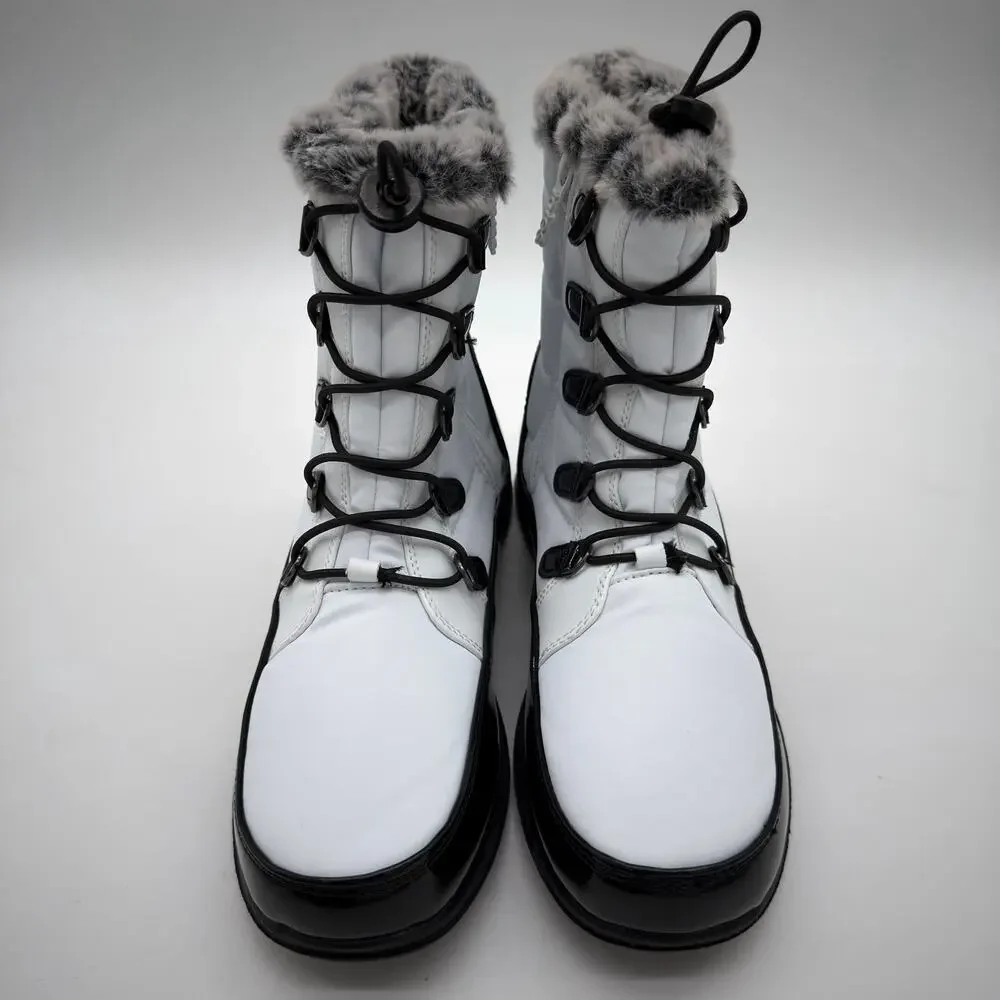 Totes Jacee Snow Boots Quilted Upper Waterproof Faux Fur Trim Contrast NWOB 10